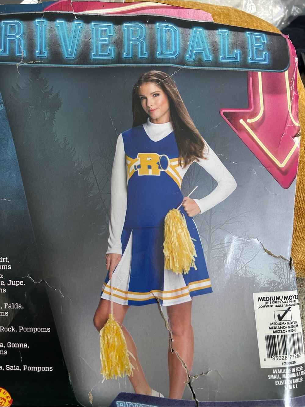 Cheerleader Costume - Blue & Yellow adult medium 
Used 1x pompoms used see pics